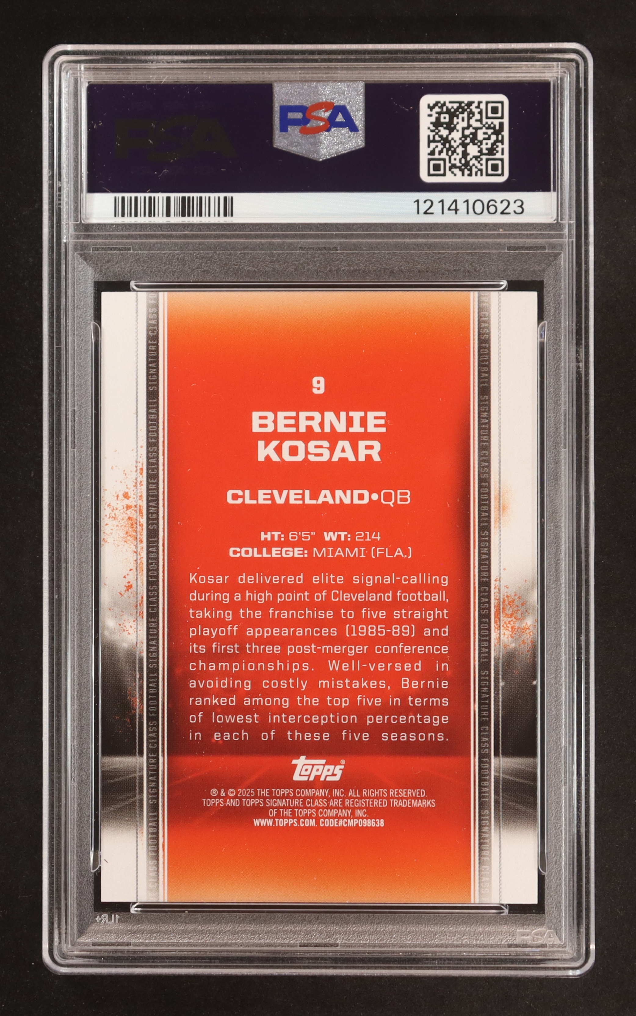 Bernie Kosar 2024 Topps Signature Class Magenta #9 #4/250 (PSA 8) at PristineAuction.com Bernie Kosar 2024 Topps Signature Class Magenta #9 #4/250 (PSA 8) at PristineAuction.com