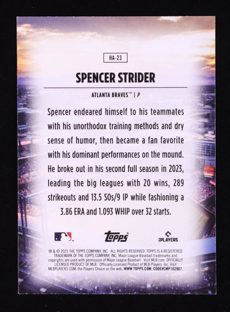 Spencer Strider 2025 Topps Home Field Advantage #HA23 at PristineAuction.com Spencer Strider 2025 Topps Home Field Advantage #HA23 at PristineAuction.com