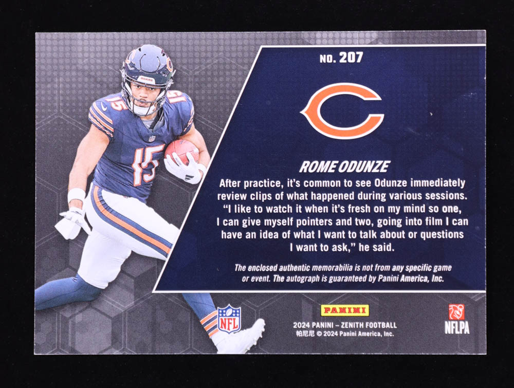Rome Odunze 2024 Zenith #207 JSY AU RC #071/399 at PristineAuction.com Rome Odunze 2024 Zenith #207 JSY AU RC #071/399 at PristineAuction.com