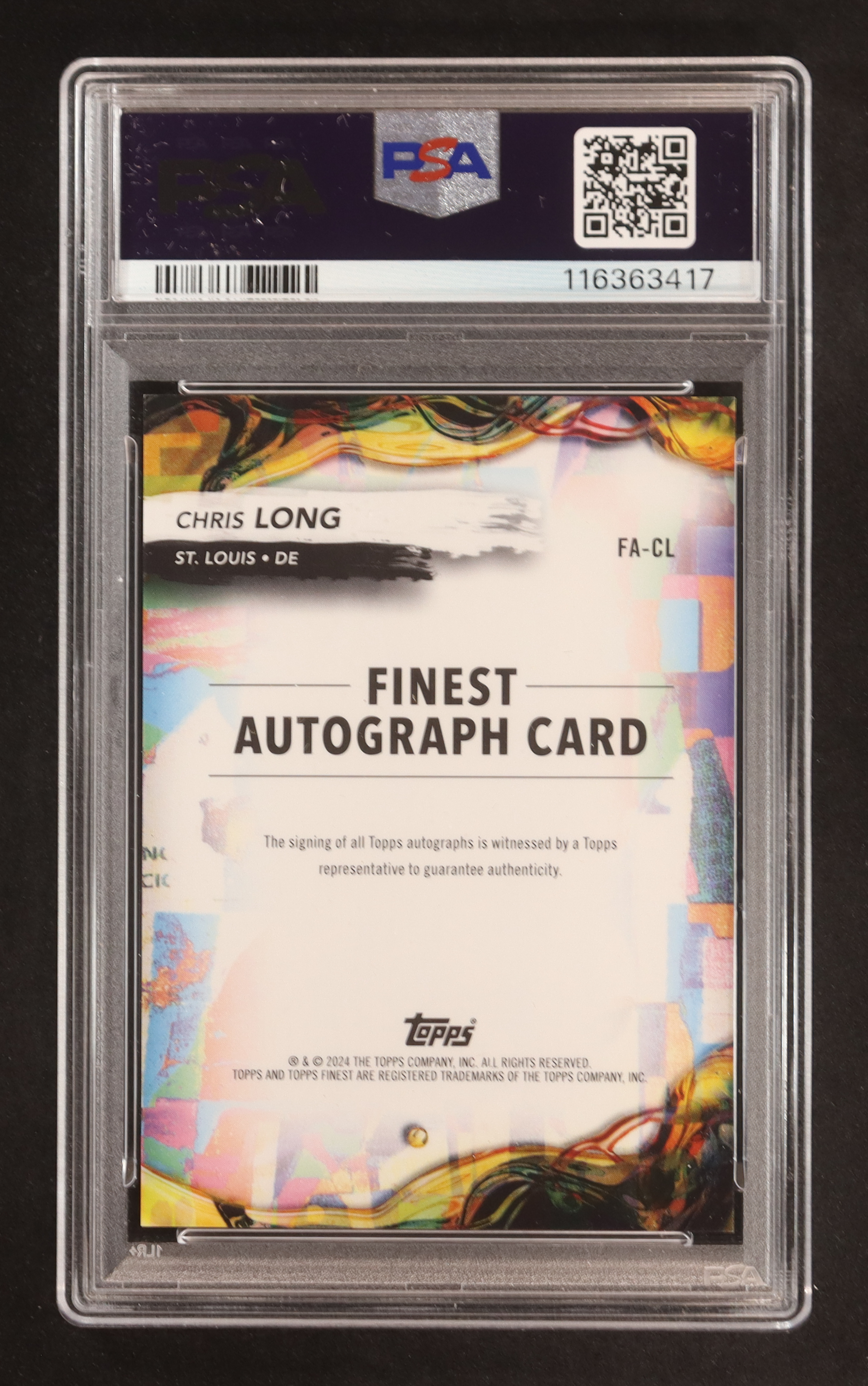 Chris Long 2024 Finest Autographs Gold Geometric Refractors #FACL RC #7/50 (PSA 9 | Autograph Graded PSA 10) at PristineAuction.com Chris Long 2024 Finest Autographs Gold Geometric Refractors #FACL RC #7/50 (PSA 9 | Autograph Graded PSA 10) at PristineAuction.com