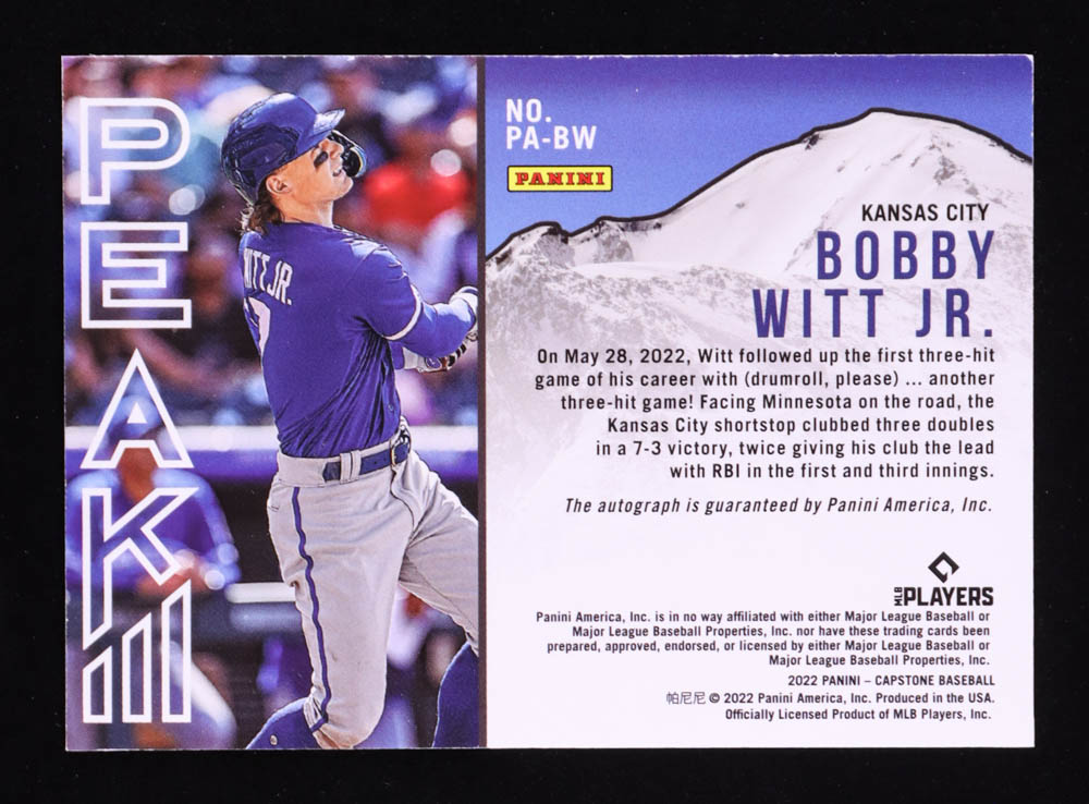 Bobby Witt Jr. 2022 Panini Capstone Peak Autographs #6 RC at PristineAuction.com Bobby Witt Jr. 2022 Panini Capstone Peak Autographs #6 RC at PristineAuction.com