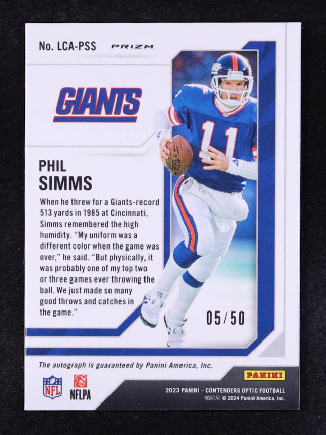 Phil Simms 2023 Panini Contenders Optic Legendary Contenders Autographs #16 #05/50 at PristineAuction.com Phil Simms 2023 Panini Contenders Optic Legendary Contenders Autographs #16 #05/50 at PristineAuction.com