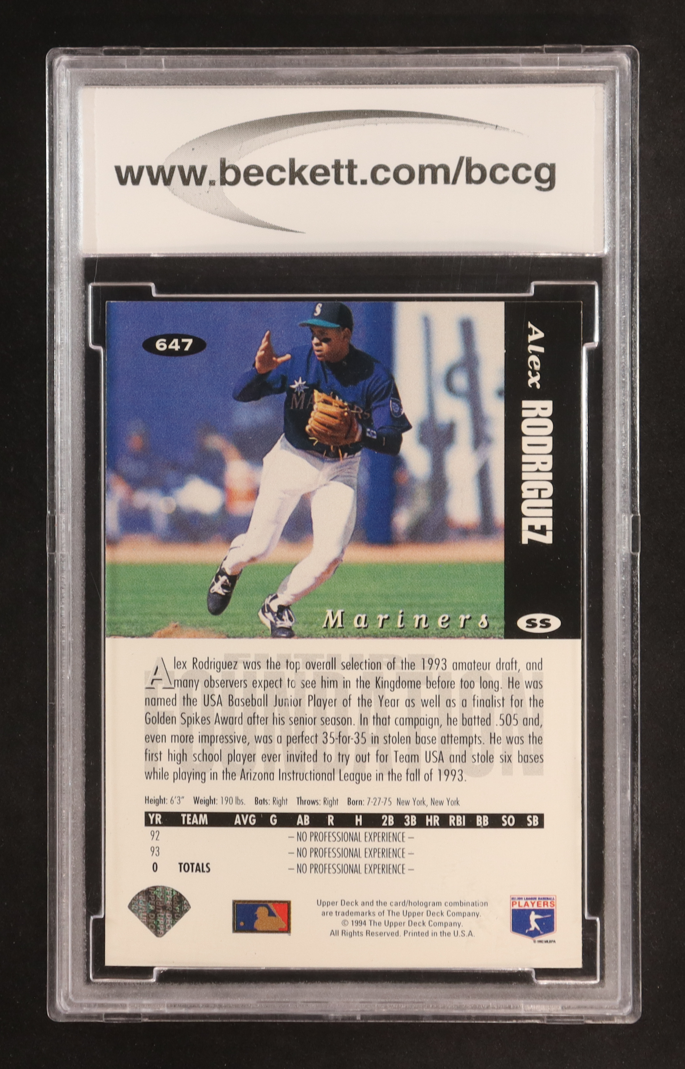 Alex Rodriguez 1994 Collector's Choice #647 RC (BCCG 10) at PristineAuction.com Alex Rodriguez 1994 Collector's Choice #647 RC (BCCG 10) at PristineAuction.com