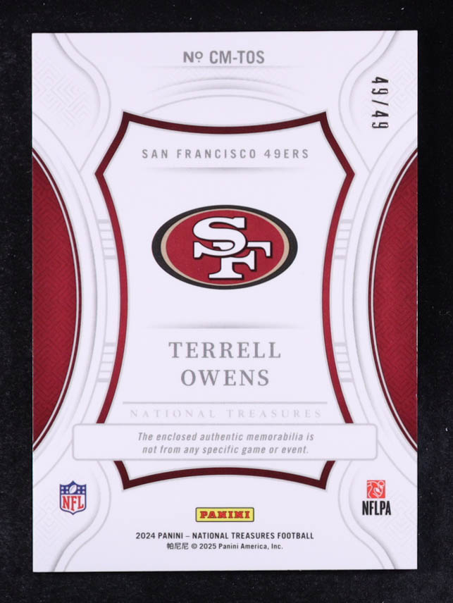 Terrell Owens 2024 Panini National Treasures Century Materials Gold #85 #49/49 at PristineAuction.com Terrell Owens 2024 Panini National Treasures Century Materials Gold #85 #49/49 at PristineAuction.com