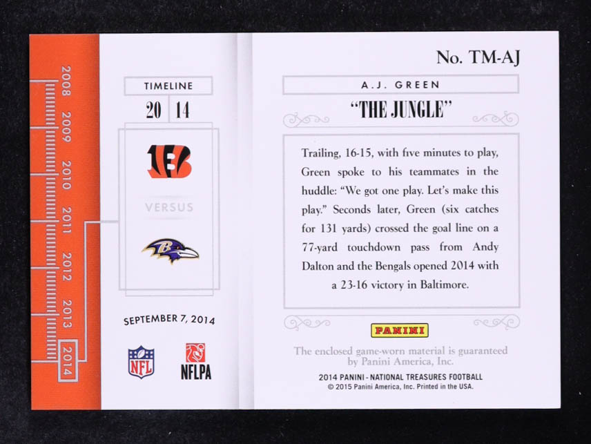 A.J. Green 2014 Panini National Treasures Timeline Materials Team Nicknames #28 #04/25 at PristineAuction.com A.J. Green 2014 Panini National Treasures Timeline Materials Team Nicknames #28 #04/25 at PristineAuction.com