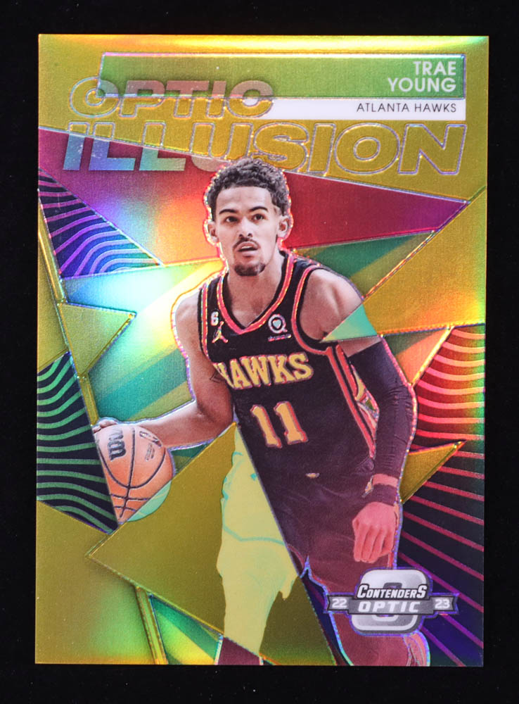 Trae Young 2022-23 Panini Contenders Optic Optic Illusion Gold #9 #06/10 at PristineAuction.com Trae Young 2022-23 Panini Contenders Optic Optic Illusion Gold #9 #06/10 at PristineAuction.com