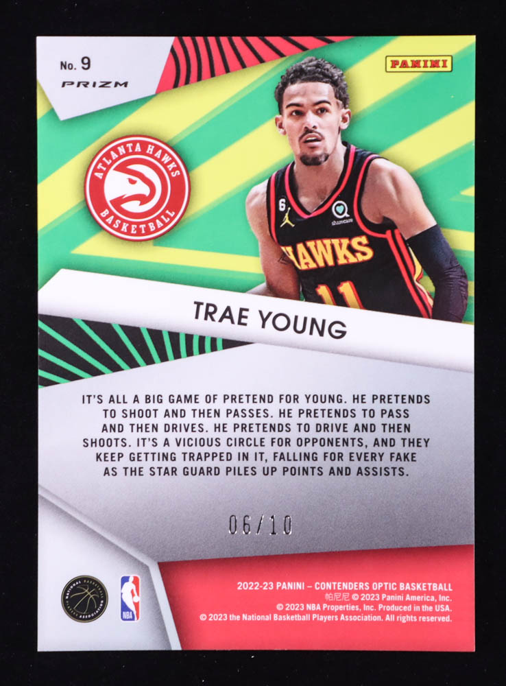 Trae Young 2022-23 Panini Contenders Optic Optic Illusion Gold #9 #06/10 at PristineAuction.com Trae Young 2022-23 Panini Contenders Optic Optic Illusion Gold #9 #06/10 at PristineAuction.com