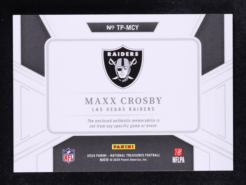 Maxx Crosby 2024 Panini National Treasures Treasured Patches Holo Silver #54 #15/25 at PristineAuction.com Maxx Crosby 2024 Panini National Treasures Treasured Patches Holo Silver #54 #15/25 at PristineAuction.com