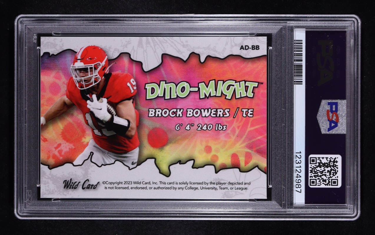 Brock Bowers 2023 Wild Card Alumination Dino-Might Raptor Silver Mojo #ADBB #03/25 RC (PSA 10) at PristineAuction.com Brock Bowers 2023 Wild Card Alumination Dino-Might Raptor Silver Mojo #ADBB #03/25 RC (PSA 10) at PristineAuction.com