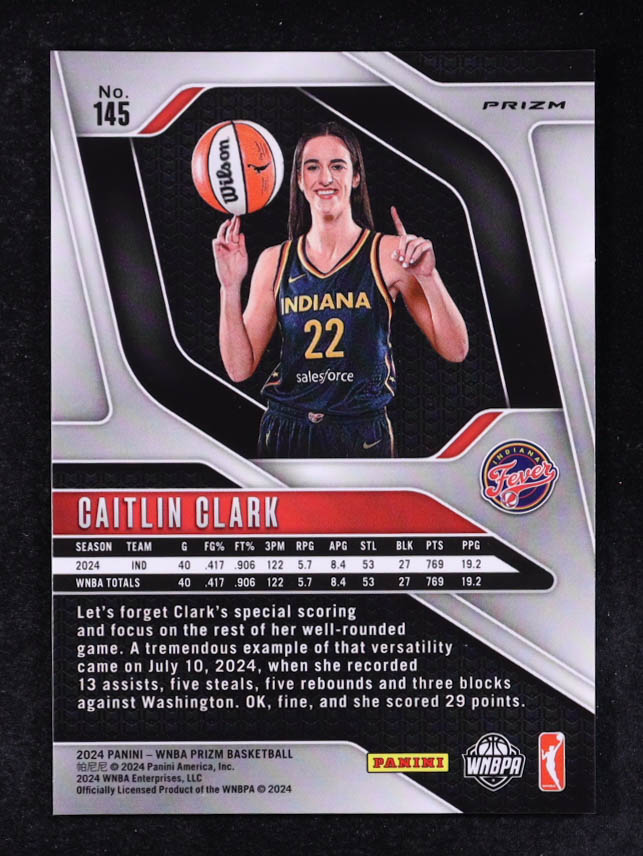 Caitlin Clark 2024 Panini Prizm WNBA Prizms Ice #145 RC at PristineAuction.com Caitlin Clark 2024 Panini Prizm WNBA Prizms Ice #145 RC at PristineAuction.com