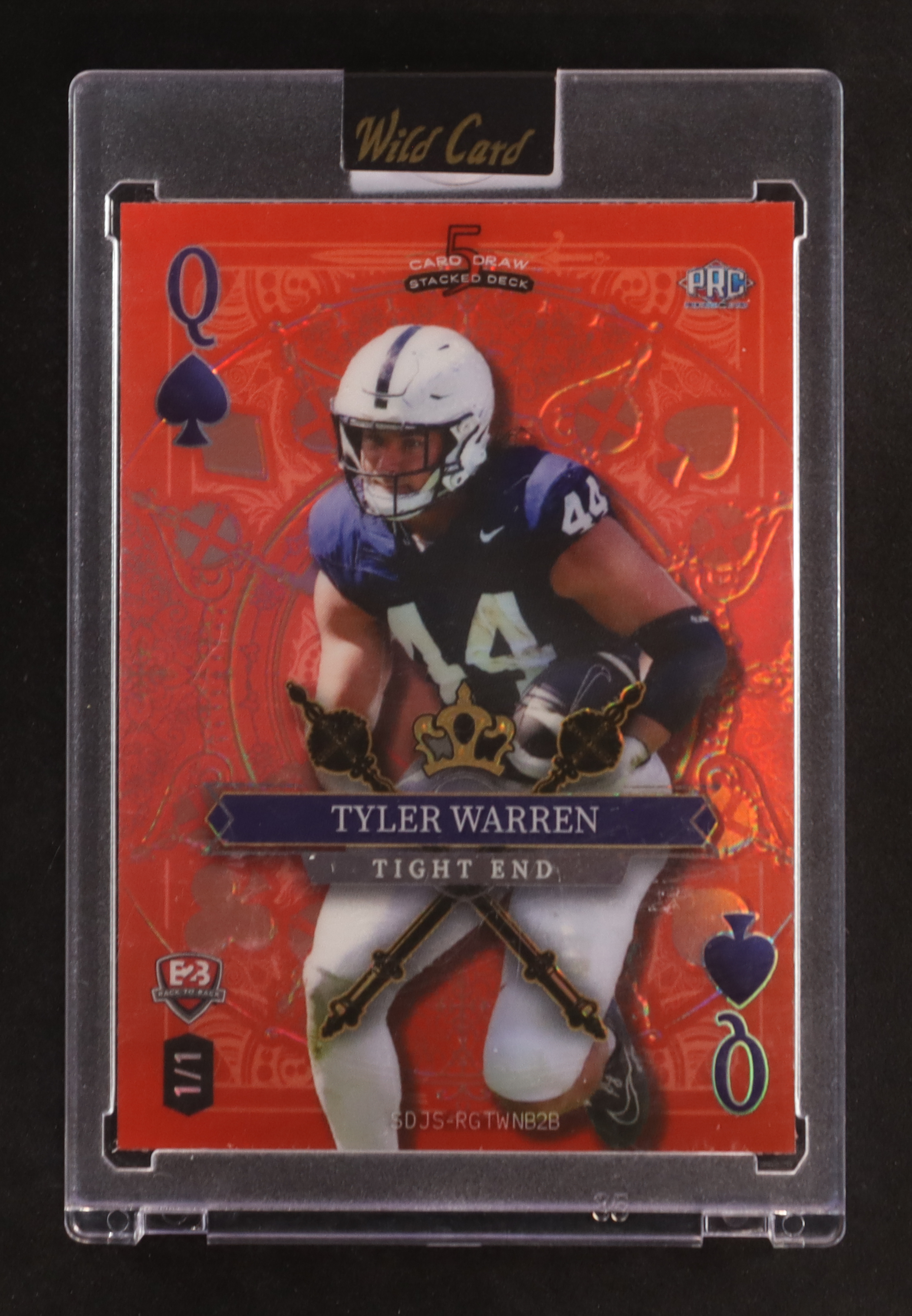 Tyler Warren / Rob Gronkowski 2024 Wild Card 5 Card Draw Stacked Deck Queen of Spades Red #SDJS-RGTWNB2B RC #1/1 at PristineAuction.com Tyler Warren / Rob Gronkowski 2024 Wild Card 5 Card Draw Stacked Deck Queen of Spades Red #SDJS-RGTWNB2B RC #1/1 at PristineAuction.com