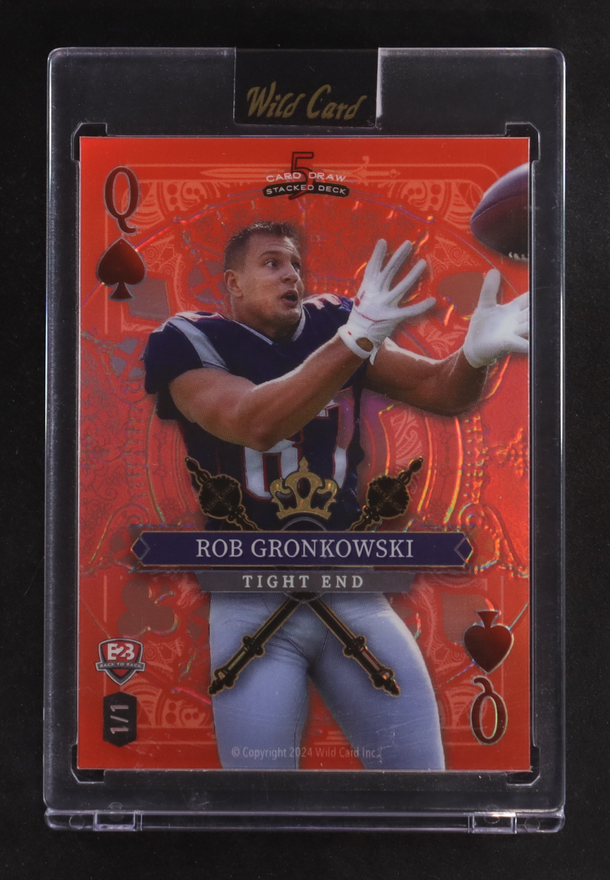 Tyler Warren / Rob Gronkowski 2024 Wild Card 5 Card Draw Stacked Deck Queen of Spades Red #SDJS-RGTWNB2B RC #1/1 at PristineAuction.com Tyler Warren / Rob Gronkowski 2024 Wild Card 5 Card Draw Stacked Deck Queen of Spades Red #SDJS-RGTWNB2B RC #1/1 at PristineAuction.com