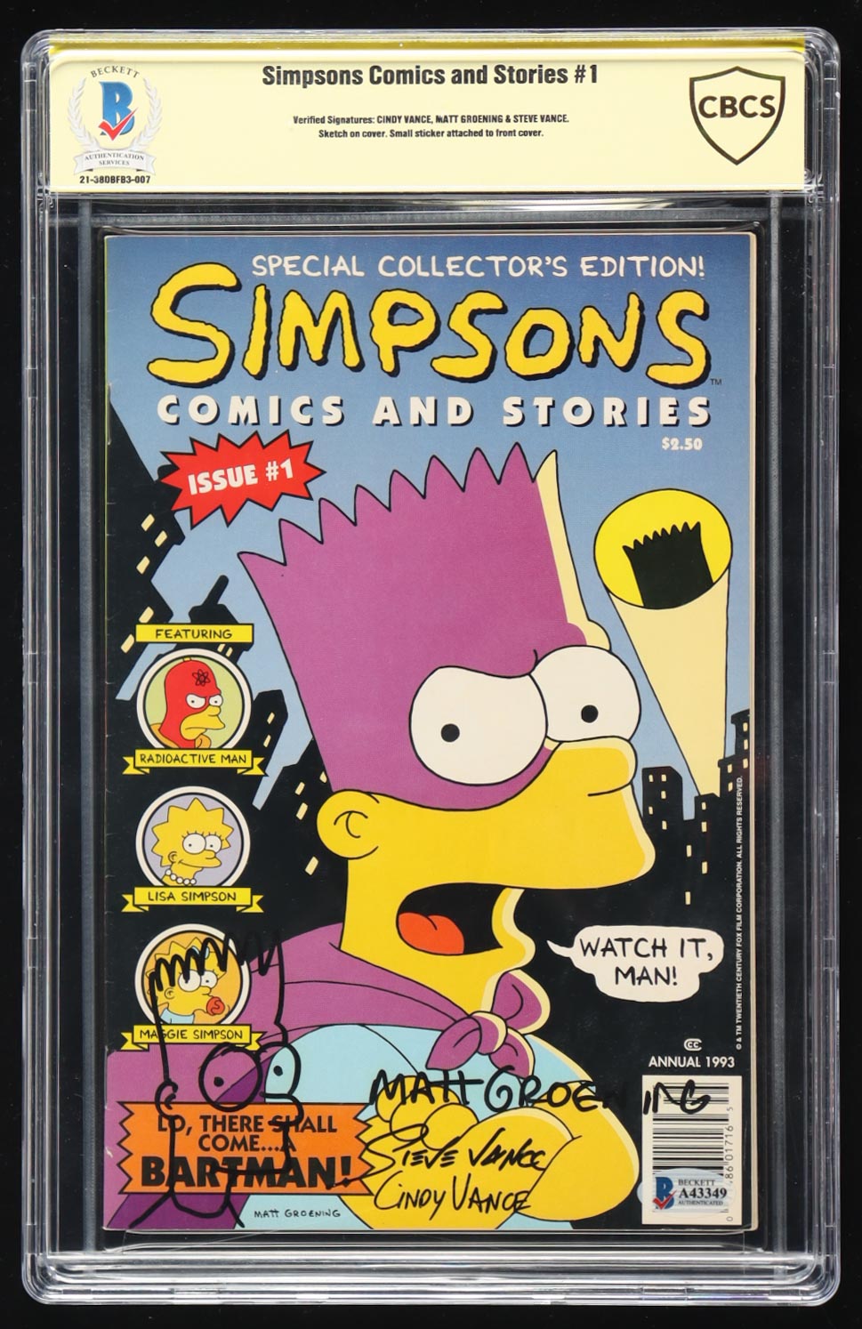 Matt Groening, Cindy Vance & Steve Vance Signed "Simpsons Comics & Stories" Issue #1 Comic Book With Hand-Drawn Bart Sketch (CBCS) at PristineAuction.com Matt Groening, Cindy Vance & Steve Vance Signed "Simpsons Comics & Stories" Issue #1 Comic Book With Hand-Drawn Bart Sketch (CBCS) at PristineAuction.com
