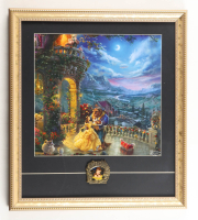 Thomas Kinkade "Beauty and the Beast" Custom Framed Print Display with Glass Belle Pin at PristineAuction.com
