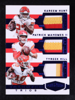 Kareem Hunt / Patrick Mahomes II / Tyreek Hill 2018 Panini Plates and Patches Talented Trios Patches Blue #19 #31/40 at PristineAuction.com