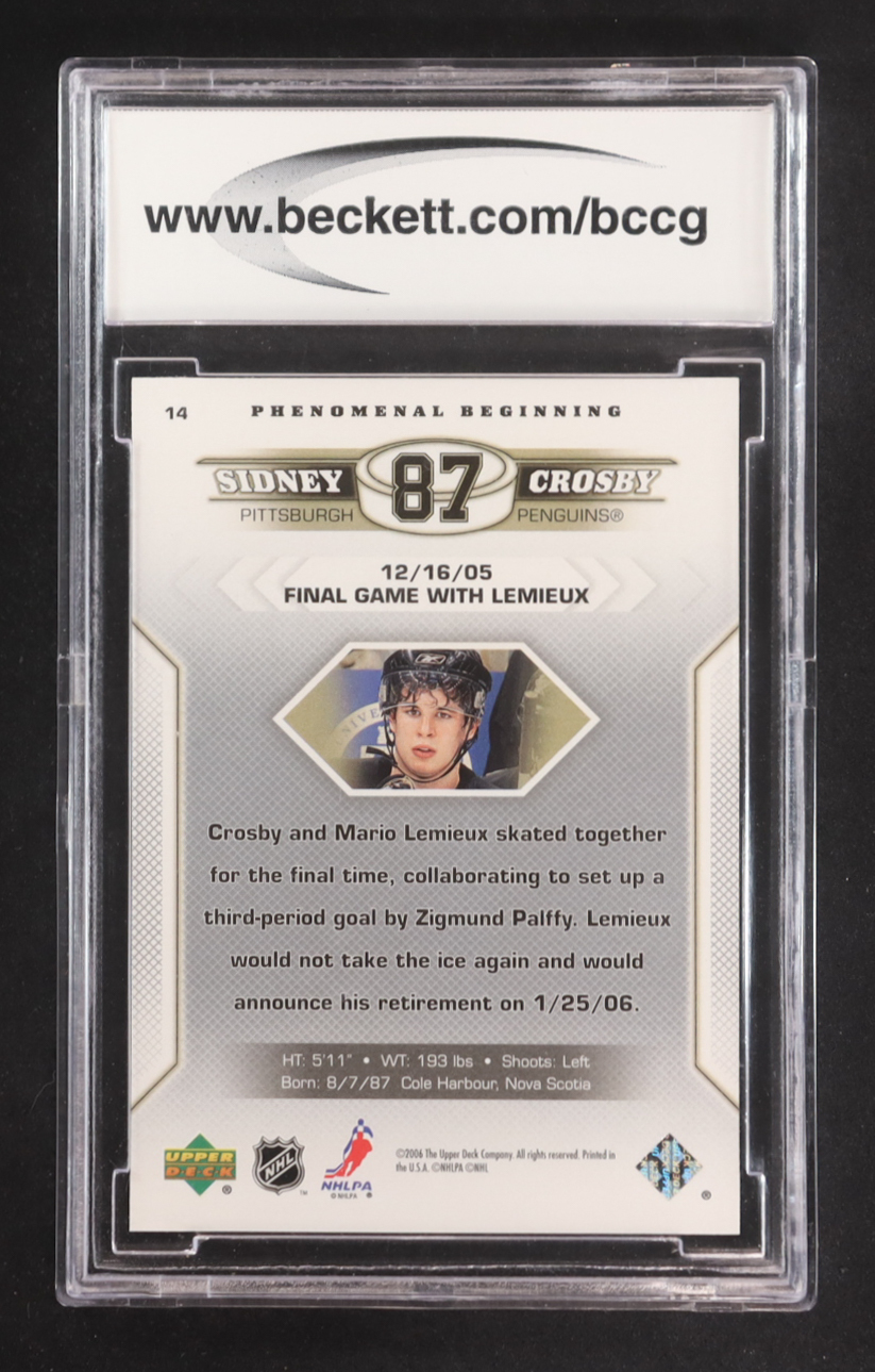 Sidney Crosby 2005-06 Upper Deck Phenomenal Beginnings #14 RC (BCCG 10) at PristineAuction.com Sidney Crosby 2005-06 Upper Deck Phenomenal Beginnings #14 RC (BCCG 10) at PristineAuction.com