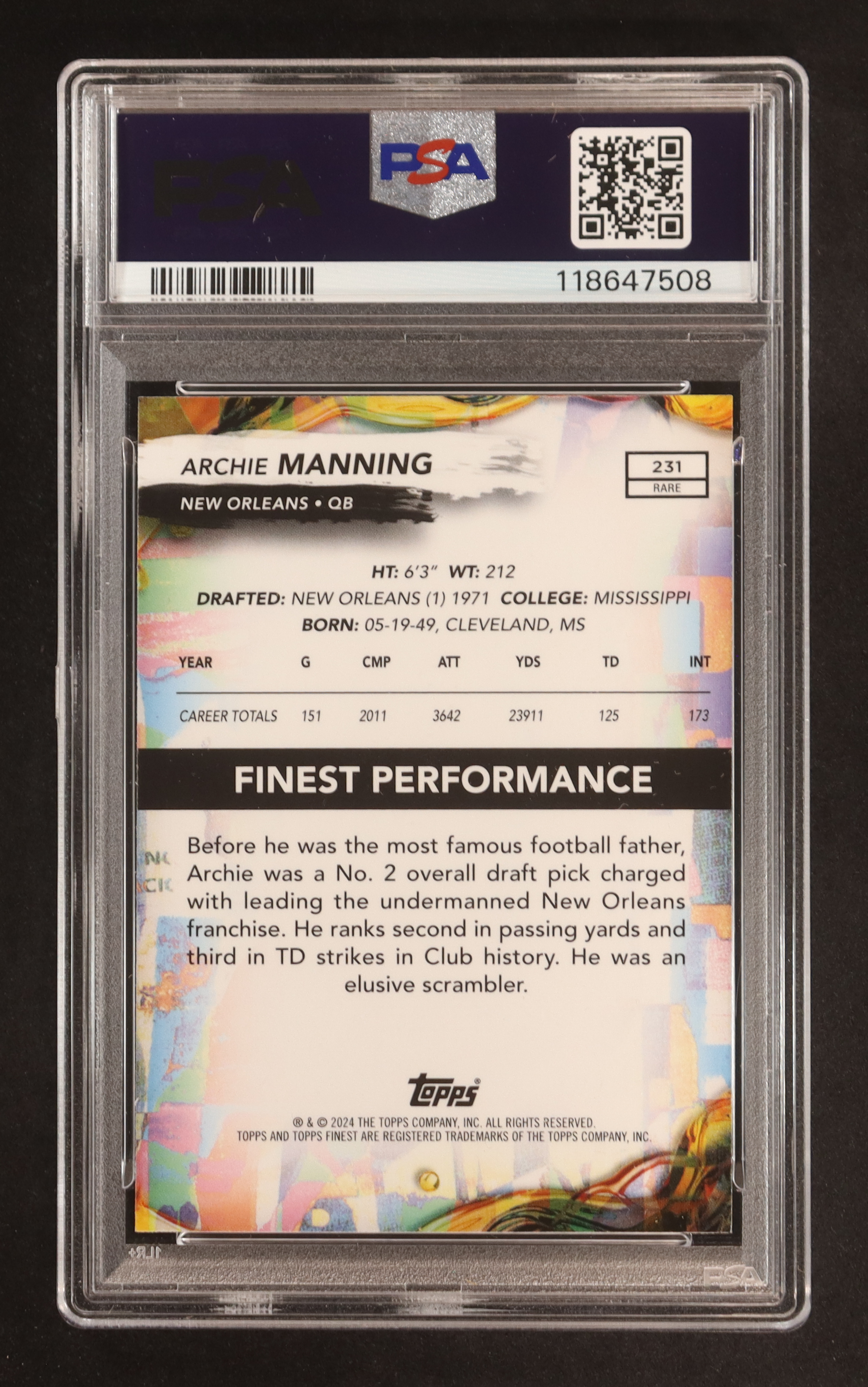 Archie Manning 2024 Finest #231 (PSA 9) at PristineAuction.com Archie Manning 2024 Finest #231 (PSA 9) at PristineAuction.com