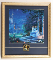 Thomas Kinkade "Cinderella Dancing in the Moonlight" Custom Framed Print Display with Glass Cinderella Pin at PristineAuction.com