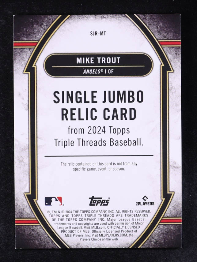 Mike Trout 2024 Topps Triple Threads Single Jumbo Relics Amethyst #SJRMT #05/36 at PristineAuction.com Mike Trout 2024 Topps Triple Threads Single Jumbo Relics Amethyst #SJRMT #05/36 at PristineAuction.com