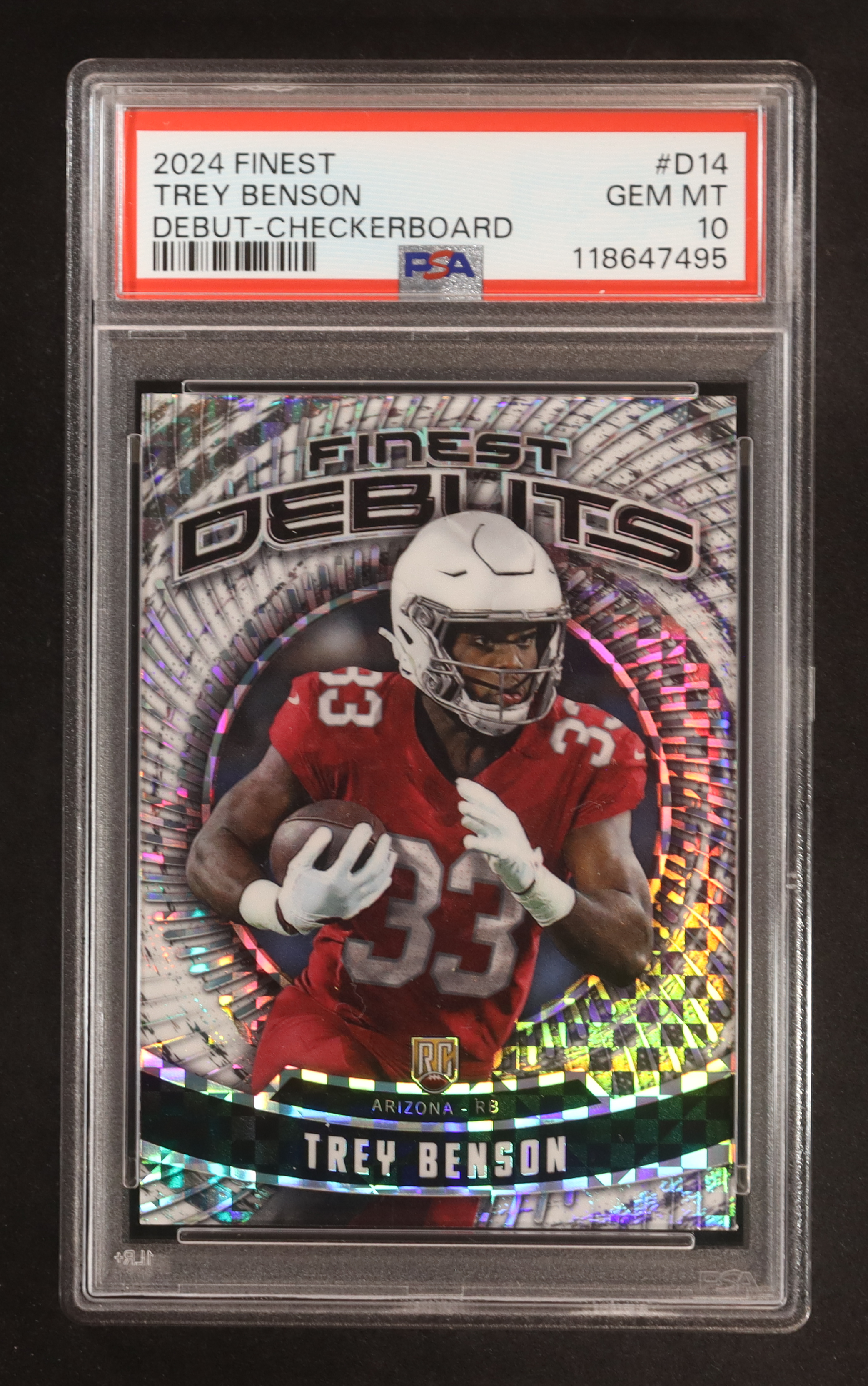 Trey Benson 2024 Finest Debuts Checkerboard Refractors #D14 RC (PSA 10) at PristineAuction.com Trey Benson 2024 Finest Debuts Checkerboard Refractors #D14 RC (PSA 10) at PristineAuction.com