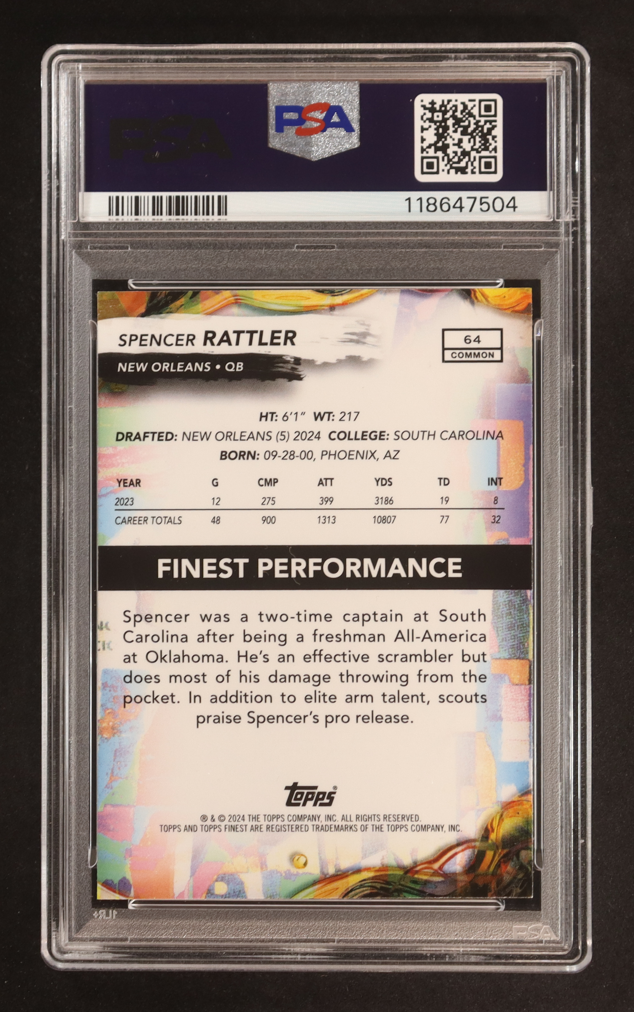 Spencer Rattler 2024 Finest #64 RC (PSA 9) at PristineAuction.com Spencer Rattler 2024 Finest #64 RC (PSA 9) at PristineAuction.com