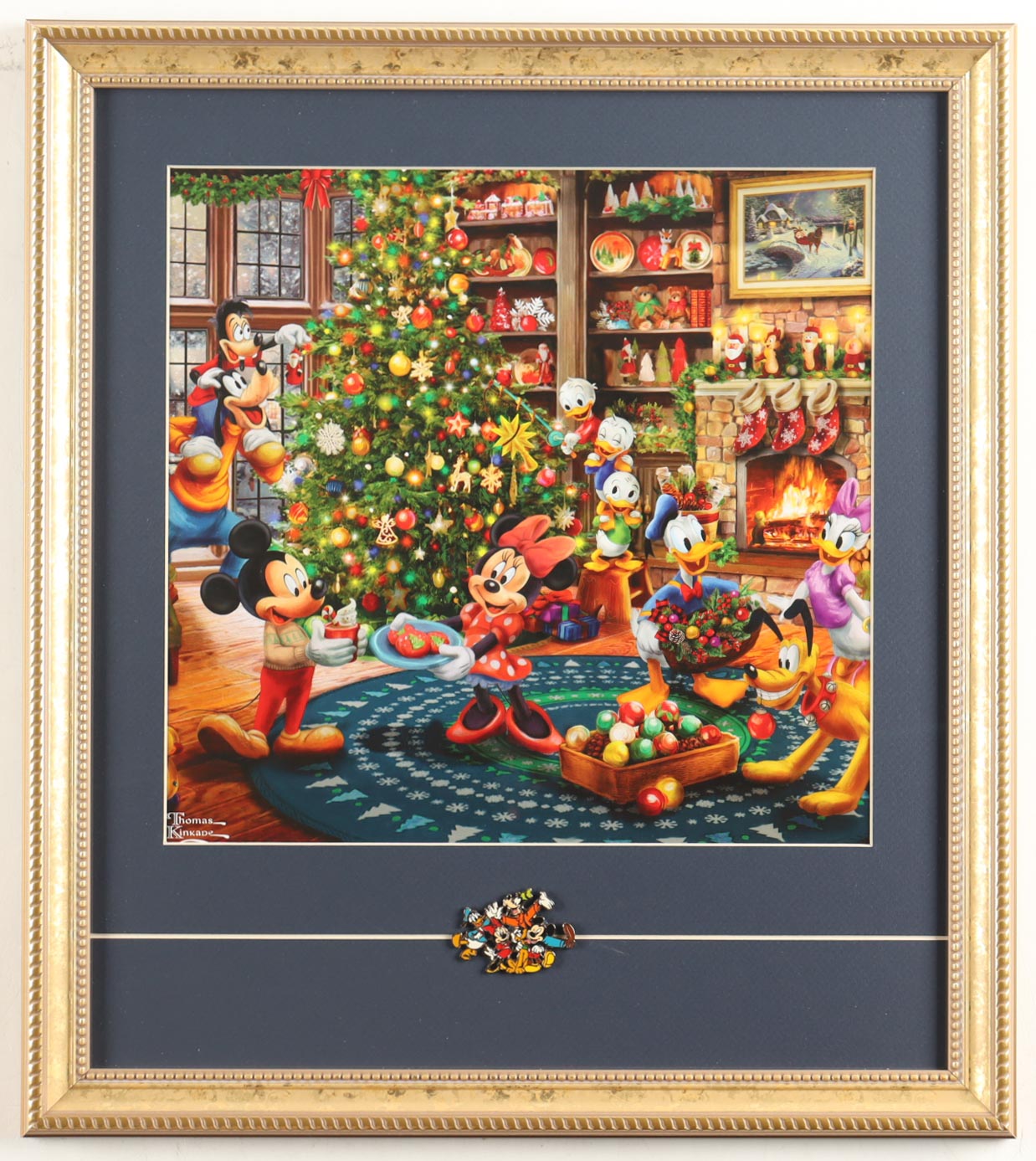 Thomas Kinkade "Mickey & Friends Christmas" Custom Framed Print With Group Characters Pin at PristineAuction.com Thomas Kinkade "Mickey & Friends Christmas" Custom Framed Print With Group Characters Pin at PristineAuction.com