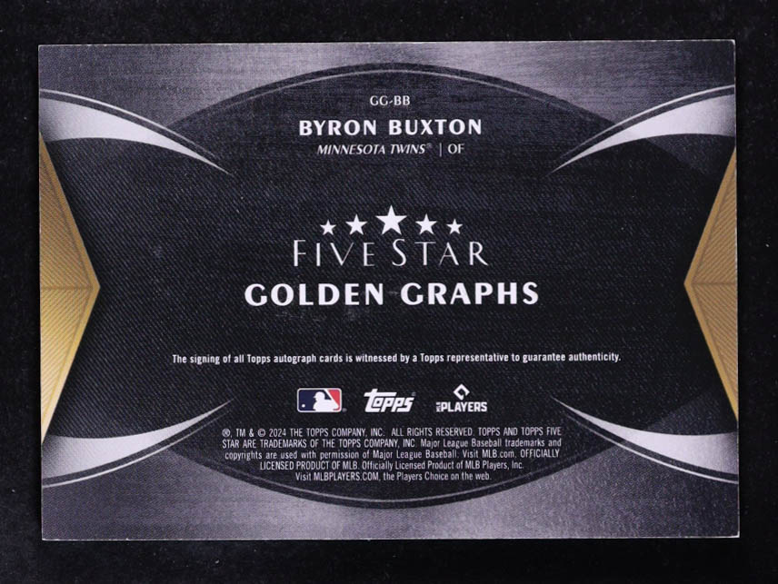 Byron Buxton 2024 Topps Five Star Golden Graphs Aqua #GGBB #20/30 at PristineAuction.com Byron Buxton 2024 Topps Five Star Golden Graphs Aqua #GGBB #20/30 at PristineAuction.com