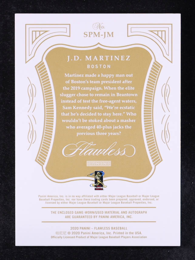 J.D. Martinez 2020 Panini Flawless Signature Prime Materials Ruby #34 #20/20 at PristineAuction.com J.D. Martinez 2020 Panini Flawless Signature Prime Materials Ruby #34 #20/20 at PristineAuction.com