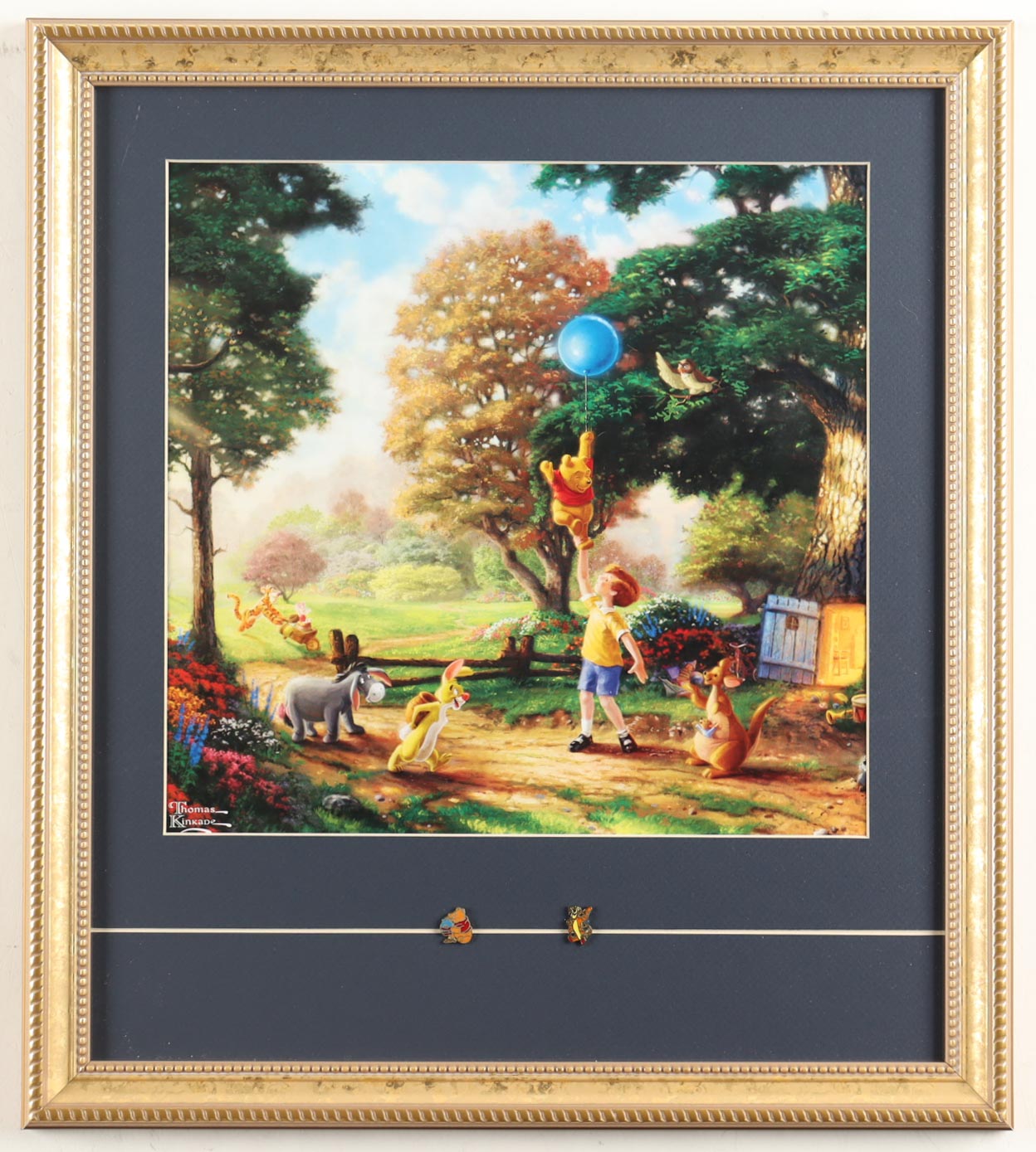 Thomas Kinkade "Winnie The Pooh" Custom Framed Print Display with (2) Character Pins at PristineAuction.com Thomas Kinkade "Winnie The Pooh" Custom Framed Print Display with (2) Character Pins at PristineAuction.com