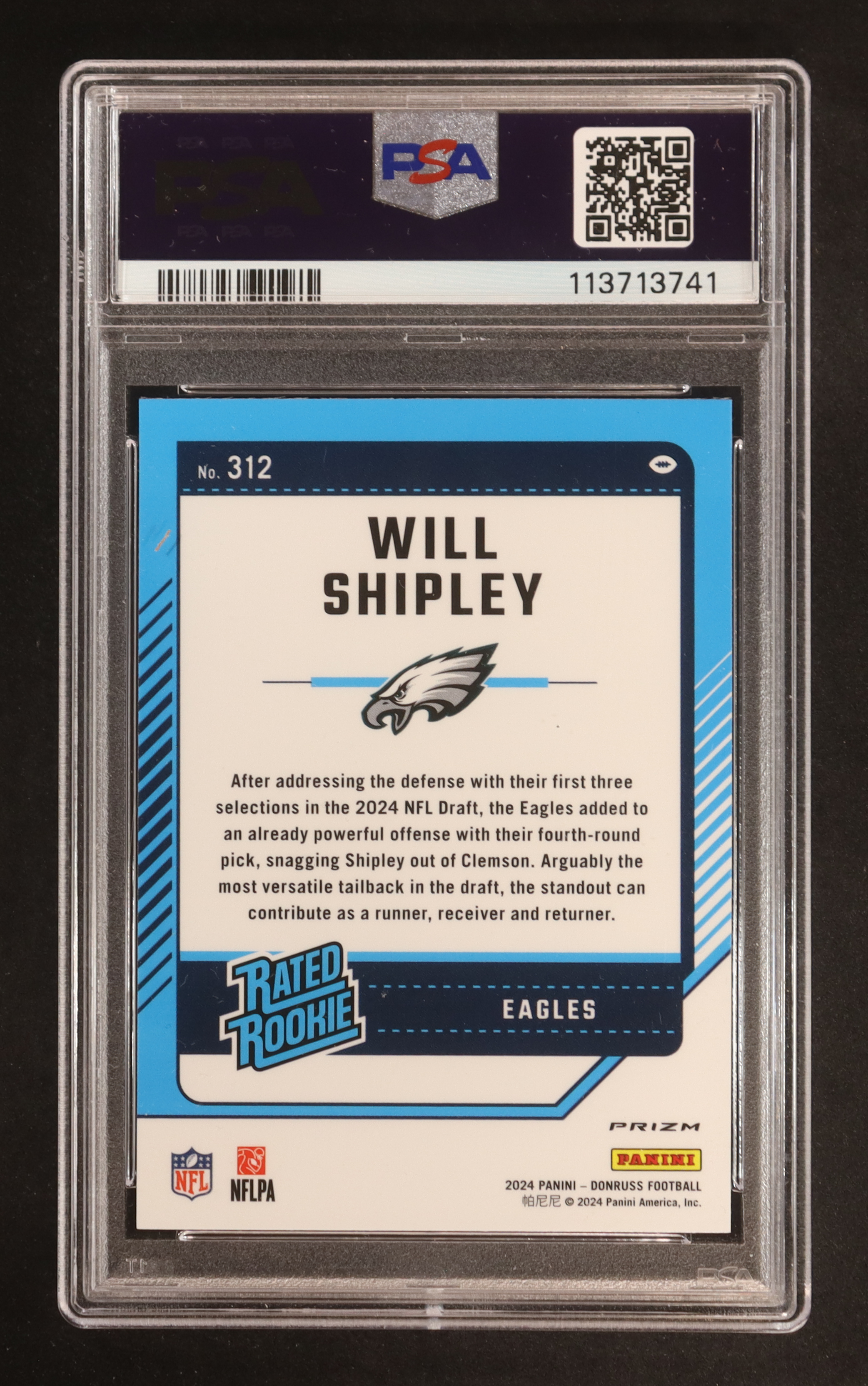 Will Shipley 2024 Donruss Optic Rated Rookies Preview Red Wave #312 RC (PSA 10) at PristineAuction.com Will Shipley 2024 Donruss Optic Rated Rookies Preview Red Wave #312 RC (PSA 10) at PristineAuction.com