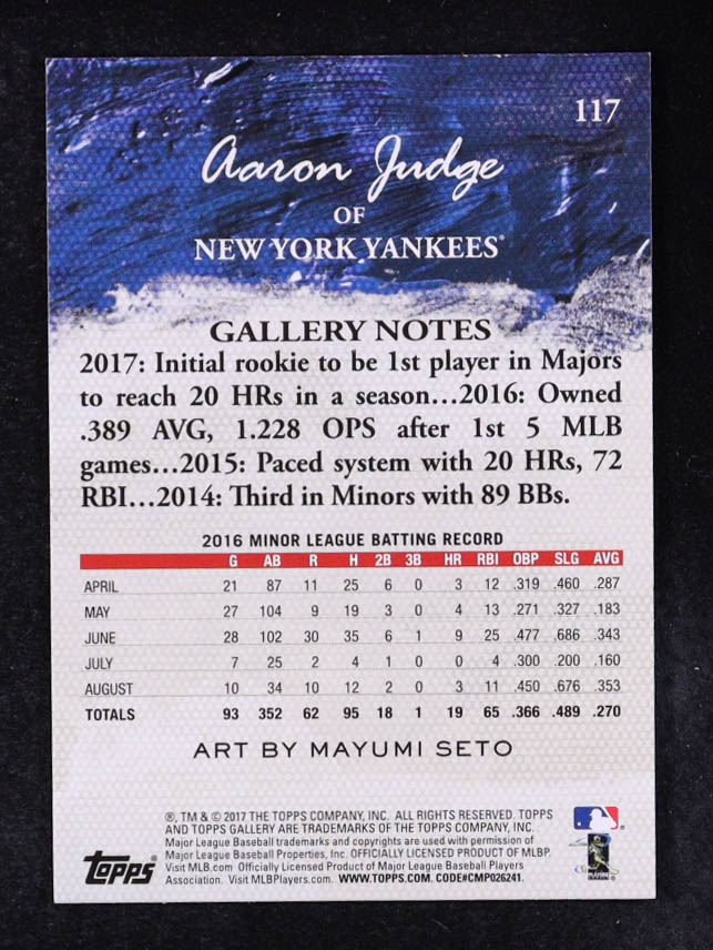 Aaron Judge 2017 Topps Gallery #117 RC at PristineAuction.com Aaron Judge 2017 Topps Gallery #117 RC at PristineAuction.com