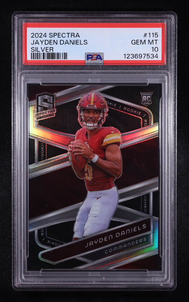 Jayden Daniels 2024 Panini Spectra Silver #115 RC (PSA 10) at PristineAuction.com Jayden Daniels 2024 Panini Spectra Silver #115 RC (PSA 10) at PristineAuction.com
