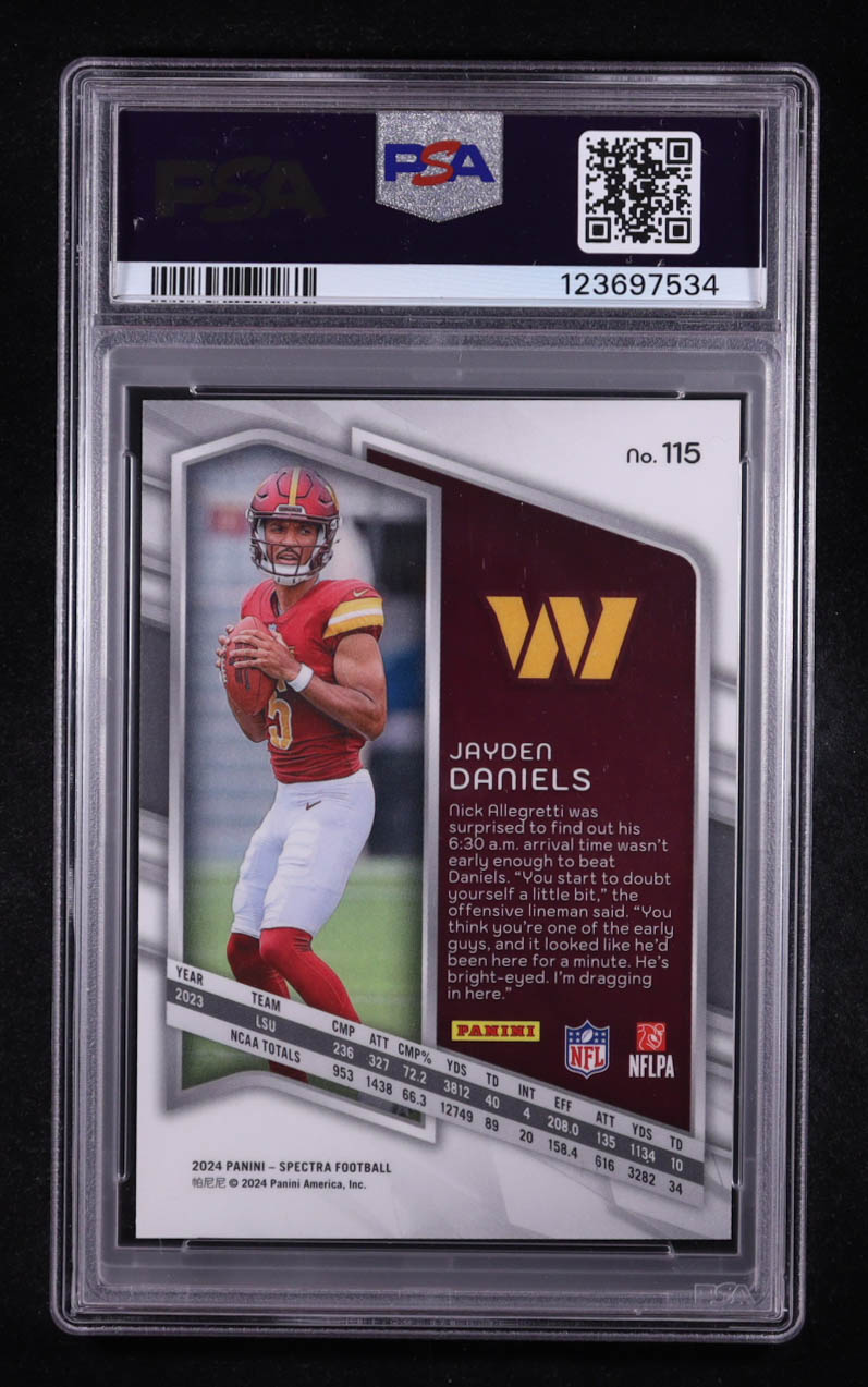 Jayden Daniels 2024 Panini Spectra Silver #115 RC (PSA 10) at PristineAuction.com Jayden Daniels 2024 Panini Spectra Silver #115 RC (PSA 10) at PristineAuction.com
