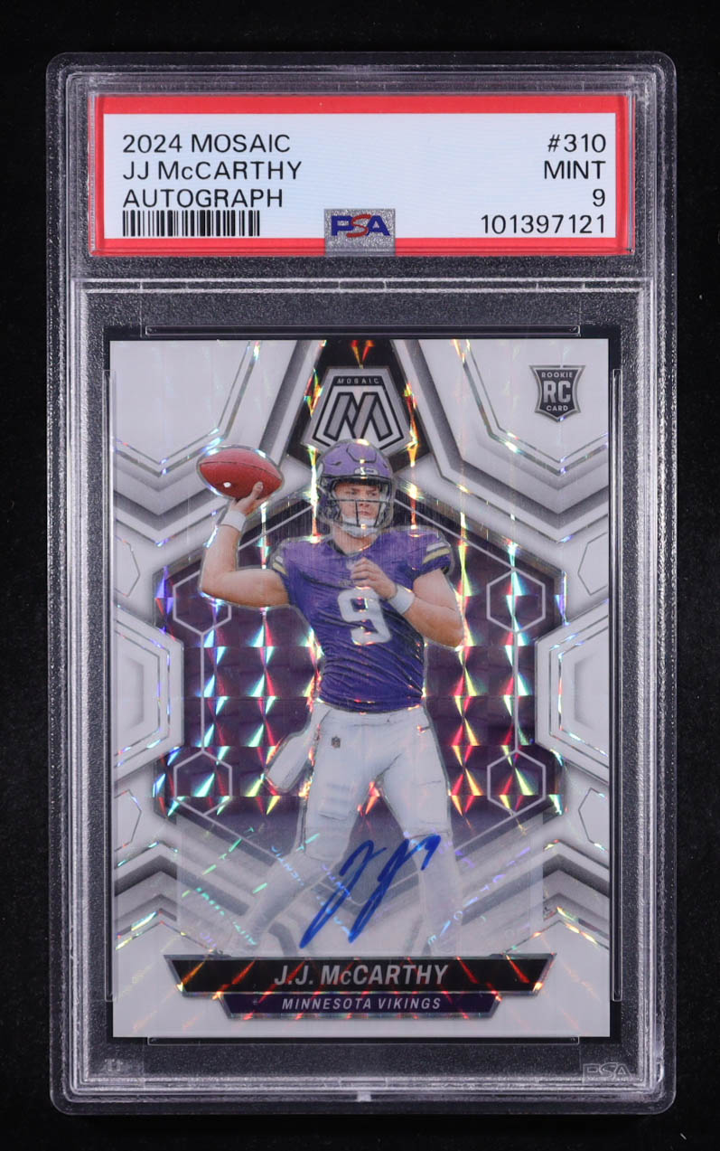 JJ McCarthy 2024 Panini Mosaic Rookie Autographs Mosaic #310 RC (PSA 9) at PristineAuction.com JJ McCarthy 2024 Panini Mosaic Rookie Autographs Mosaic #310 RC (PSA 9) at PristineAuction.com