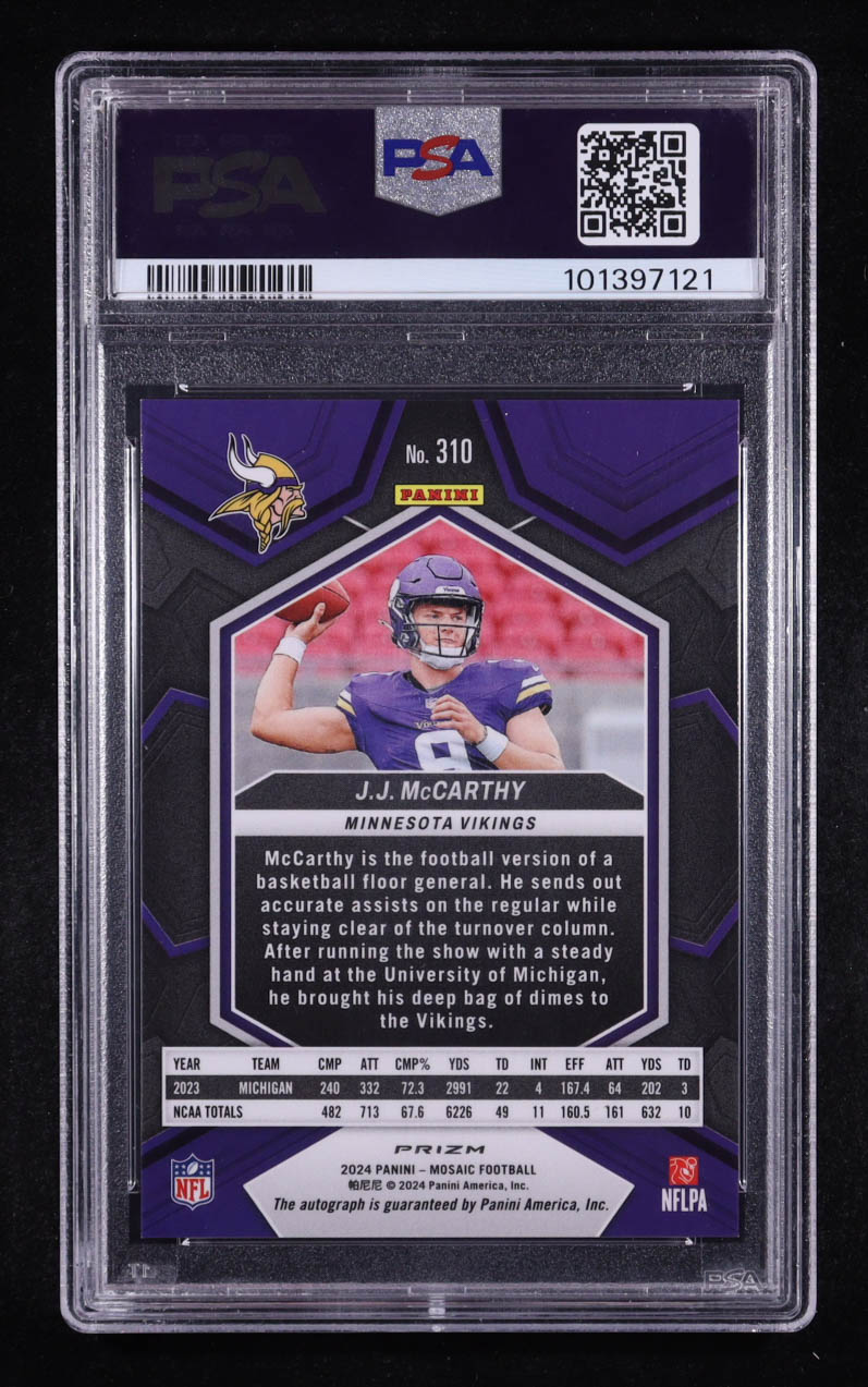 JJ McCarthy 2024 Panini Mosaic Rookie Autographs Mosaic #310 RC (PSA 9) at PristineAuction.com JJ McCarthy 2024 Panini Mosaic Rookie Autographs Mosaic #310 RC (PSA 9) at PristineAuction.com