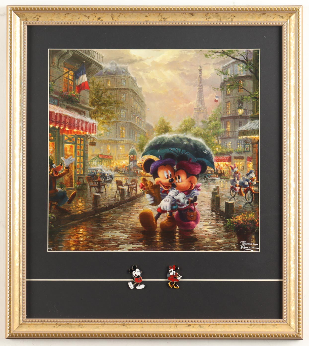 Thomas Kinkade Walt Disney's "Mickey & Minnie Mouse in Paris" Custom Framed Print Display With Mickey & Minnie Character Pins at PristineAuction.com Thomas Kinkade Walt Disney's "Mickey & Minnie Mouse in Paris" Custom Framed Print Display With Mickey & Minnie Character Pins at PristineAuction.com