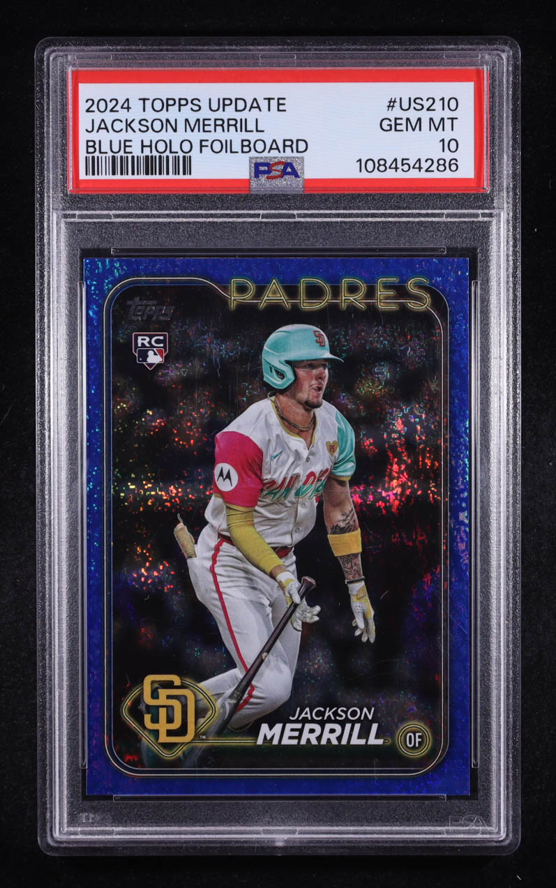 Jackson Merrill 2024 Topps Update Blue Holo Foil #US210 #149/999 RC (PSA 10) at PristineAuction.com Jackson Merrill 2024 Topps Update Blue Holo Foil #US210 #149/999 RC (PSA 10) at PristineAuction.com