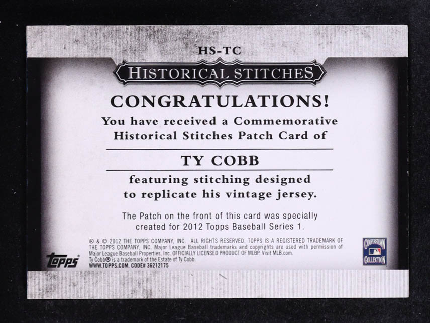 Ty Cobb 2012 Topps Historical Stitches #TC at PristineAuction.com Ty Cobb 2012 Topps Historical Stitches #TC at PristineAuction.com