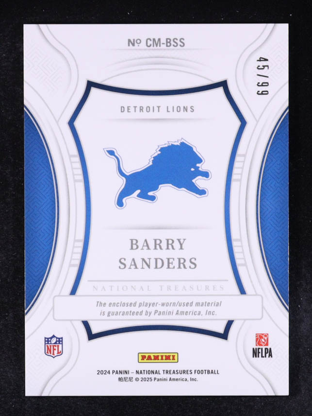 Barry Sanders 2024 Panini National Treasures Century Materials #35 #45/99 at PristineAuction.com Barry Sanders 2024 Panini National Treasures Century Materials #35 #45/99 at PristineAuction.com