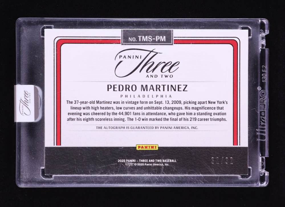 Pedro Martinez 2025 Panini Three and Two Timeless Moments Signatures #6 #32/32 at PristineAuction.com Pedro Martinez 2025 Panini Three and Two Timeless Moments Signatures #6 #32/32 at PristineAuction.com