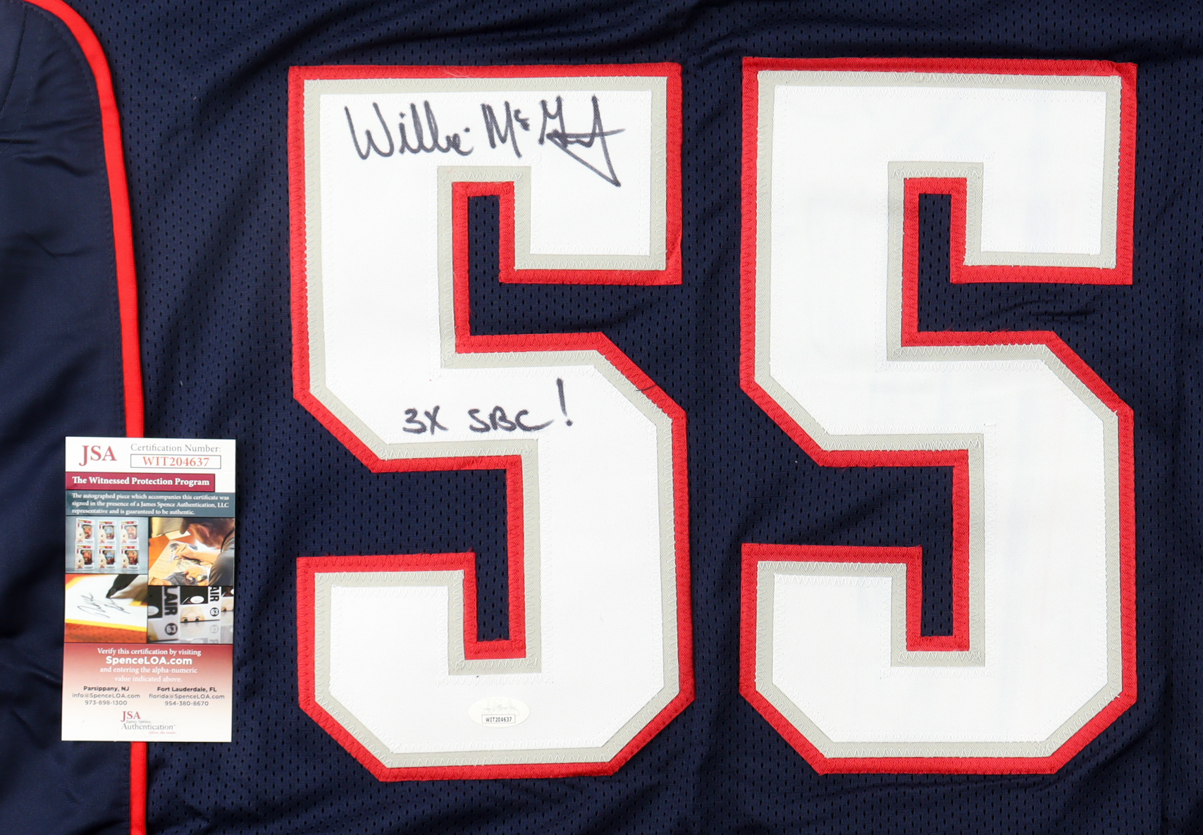 Willie McGinest Signed Jersey Inscribed "3x SBC!" (JSA) at PristineAuction.com Willie McGinest Signed Jersey Inscribed "3x SBC!" (JSA) at PristineAuction.com