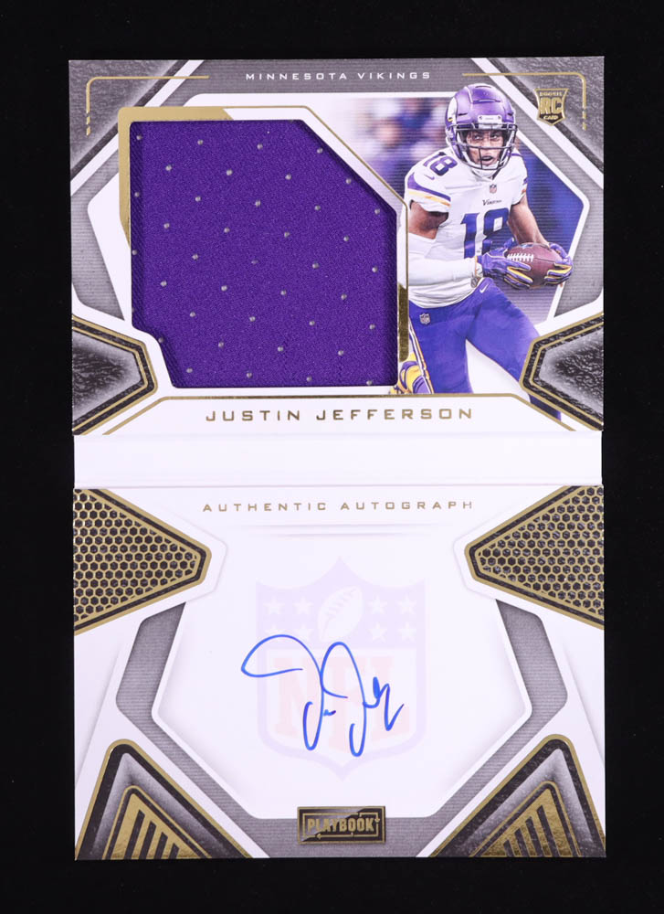 Justin Jefferson 2020 Panini Playbook Gold #214 JSY AU RC #74/99 at PristineAuction.com Justin Jefferson 2020 Panini Playbook Gold #214 JSY AU RC #74/99 at PristineAuction.com