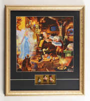 Thomas Kinkade "Gepettos Work Shop" Custom Framed Print Display with (3) Vintage 1960 Disney Figurines at PristineAuction.com