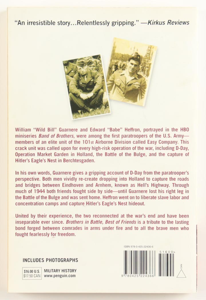 "Wild" Bill Guarnere Signed "Brothers In Battle" Paperback Book Inscribed "Co. E 506 101st, Band Of Brothers" (Beckett) at PristineAuction.com "Wild" Bill Guarnere Signed "Brothers In Battle" Paperback Book Inscribed "Co. E 506 101st, Band Of Brothers" (Beckett) at PristineAuction.com