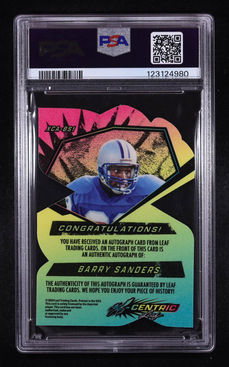 Barry Sanders 2024 Leaf X-Centric X-Centric Autographs Silver Circles #XCABS1 #1/1 (PSA 10) at PristineAuction.com Barry Sanders 2024 Leaf X-Centric X-Centric Autographs Silver Circles #XCABS1 #1/1 (PSA 10) at PristineAuction.com