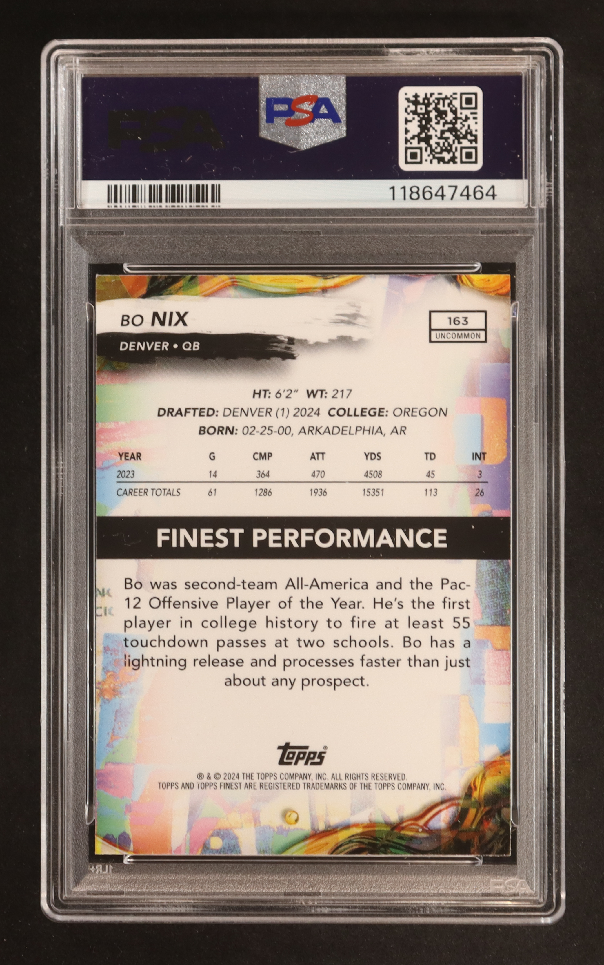 Bo Nix 2024 Finest #163 RC (PSA 9) at PristineAuction.com Bo Nix 2024 Finest #163 RC (PSA 9) at PristineAuction.com