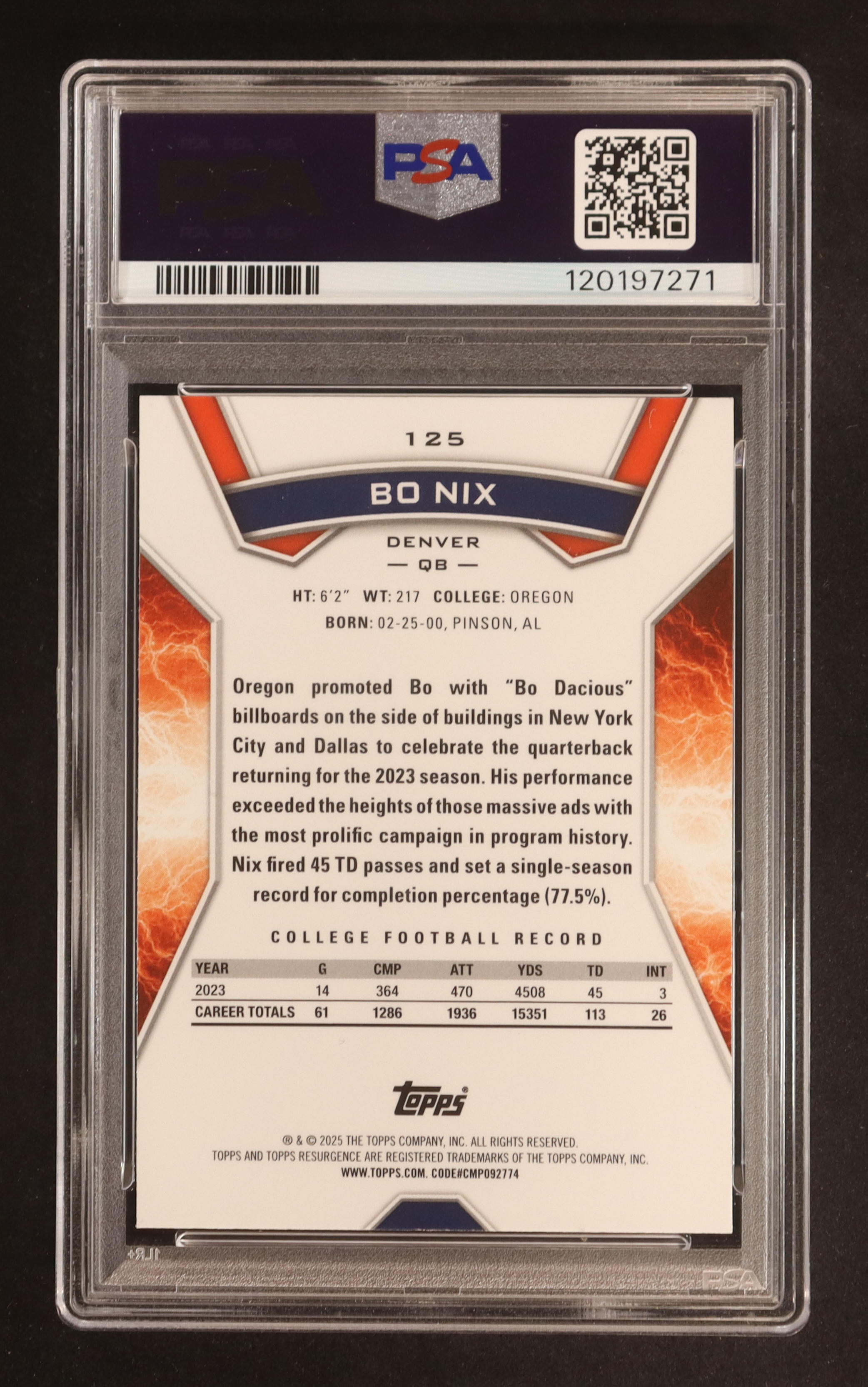 Bo Nix 2024 Topps Resurgence #125 RC (PSA 9) at PristineAuction.com Bo Nix 2024 Topps Resurgence #125 RC (PSA 9) at PristineAuction.com