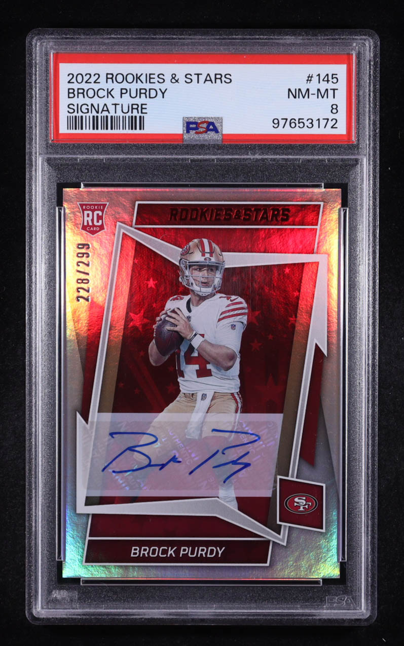 Brock Purdy 2022 Rookies and Stars Signatures #145 #228/299 RC (PSA 8) at PristineAuction.com Brock Purdy 2022 Rookies and Stars Signatures #145 #228/299 RC (PSA 8) at PristineAuction.com