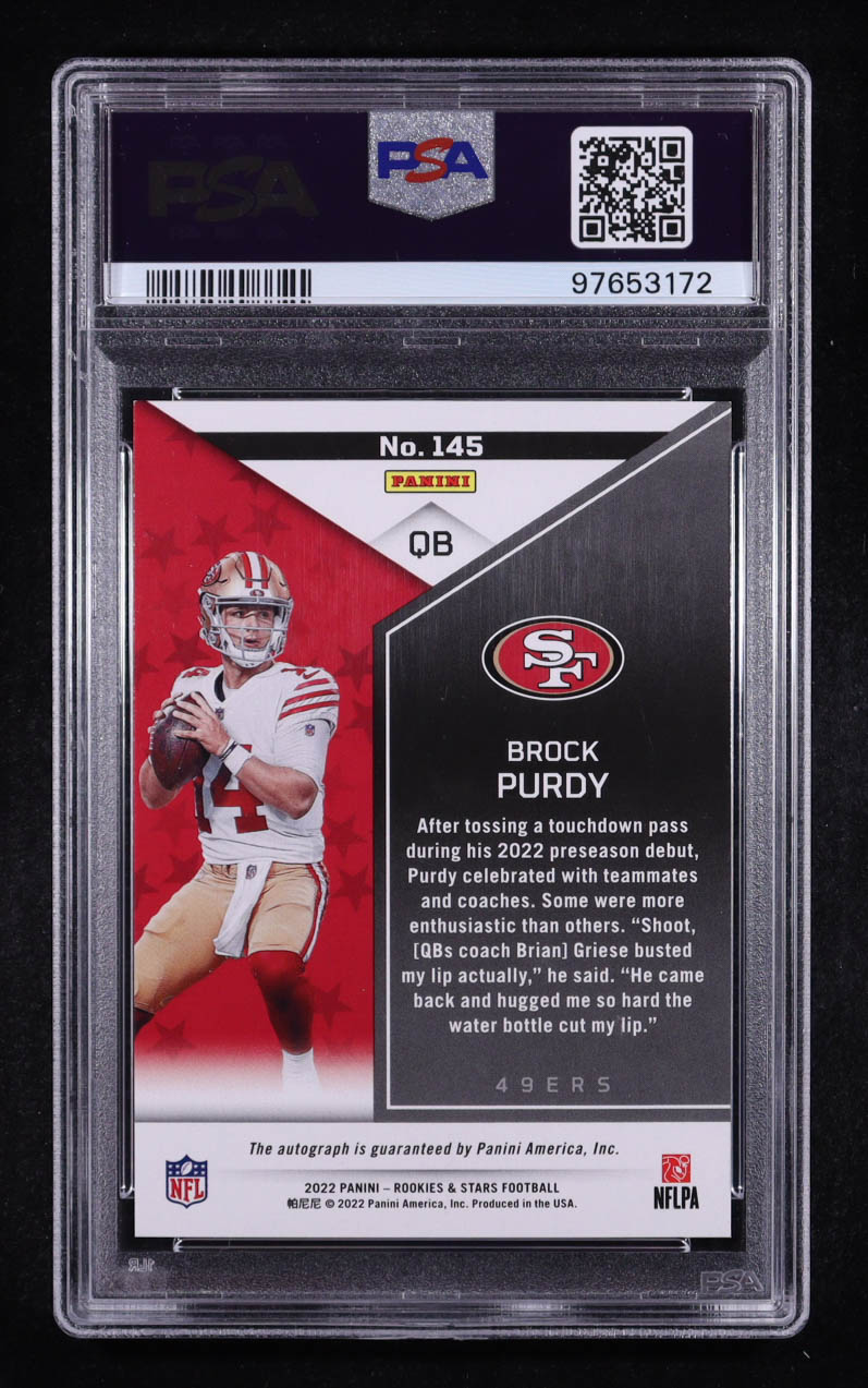 Brock Purdy 2022 Rookies and Stars Signatures #145 #228/299 RC (PSA 8) at PristineAuction.com Brock Purdy 2022 Rookies and Stars Signatures #145 #228/299 RC (PSA 8) at PristineAuction.com