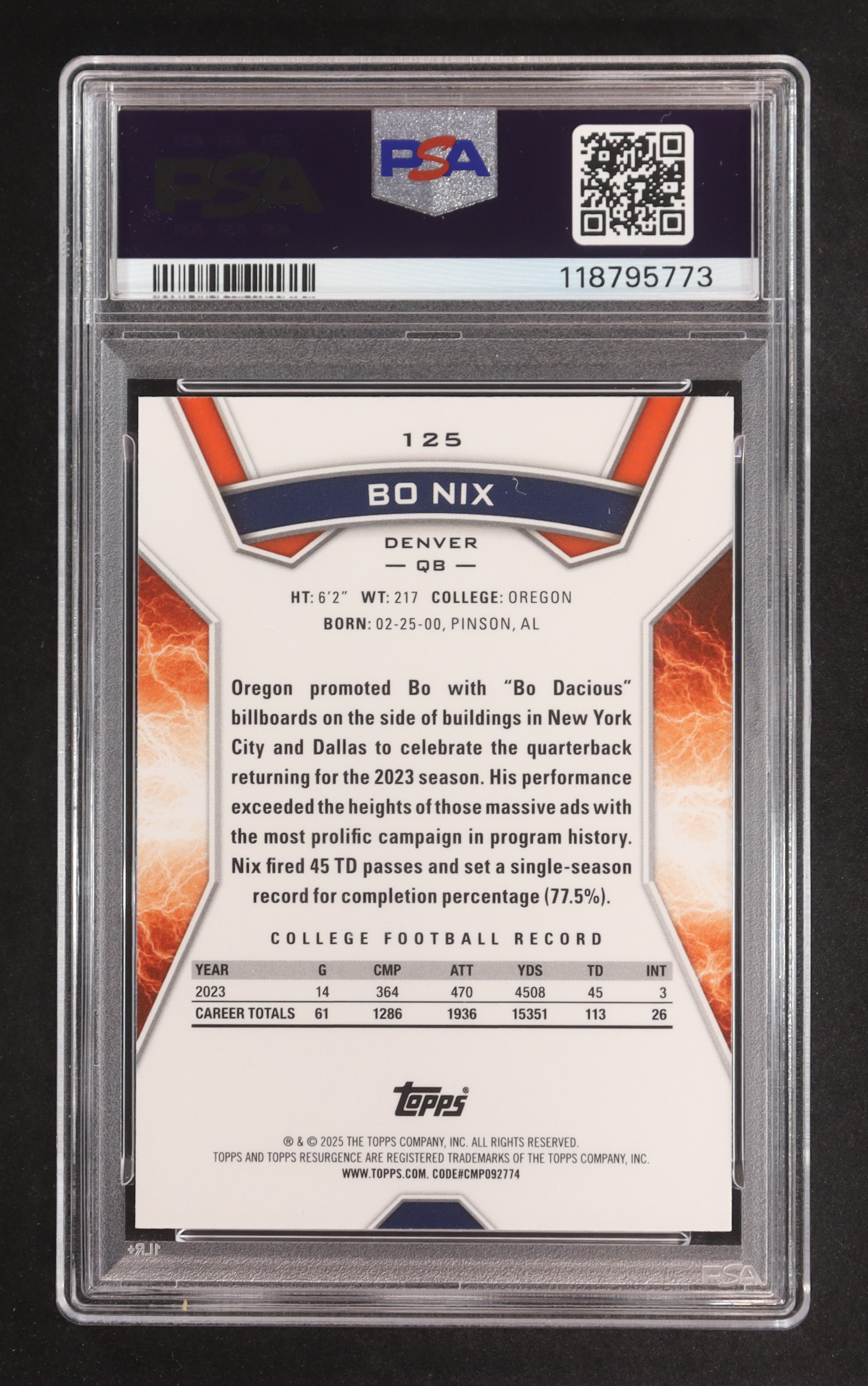 Bo Nix 2024 Topps Resurgence #125 RC (PSA 9) at PristineAuction.com Bo Nix 2024 Topps Resurgence #125 RC (PSA 9) at PristineAuction.com
